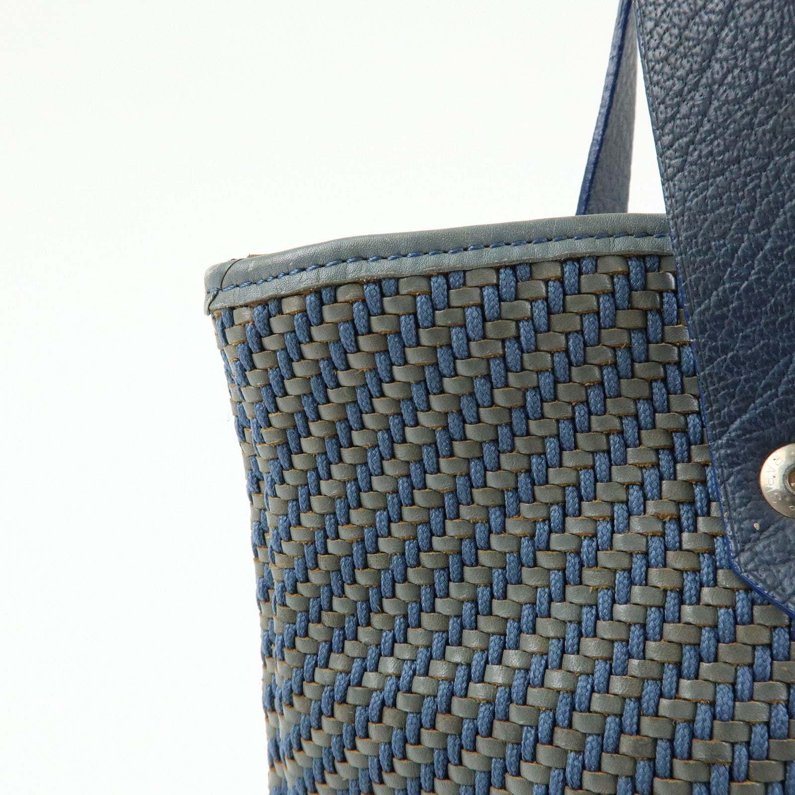 HERMES Amedaba PM Polyester Leather Mini Tote Hand Bag Blue