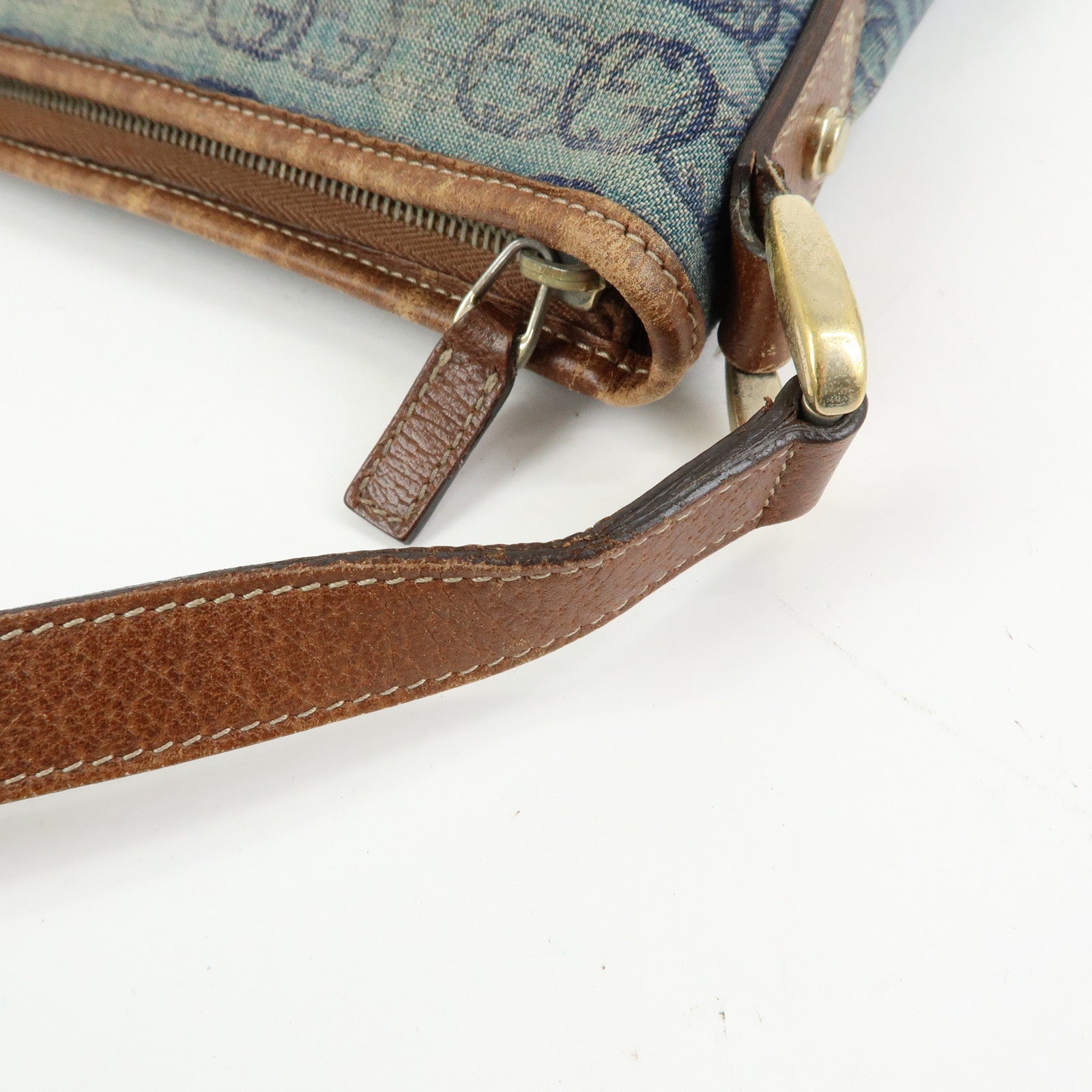 GUCCI Abbey Denim Leather Shoulder Bag Crossbody Bag Navy 131326