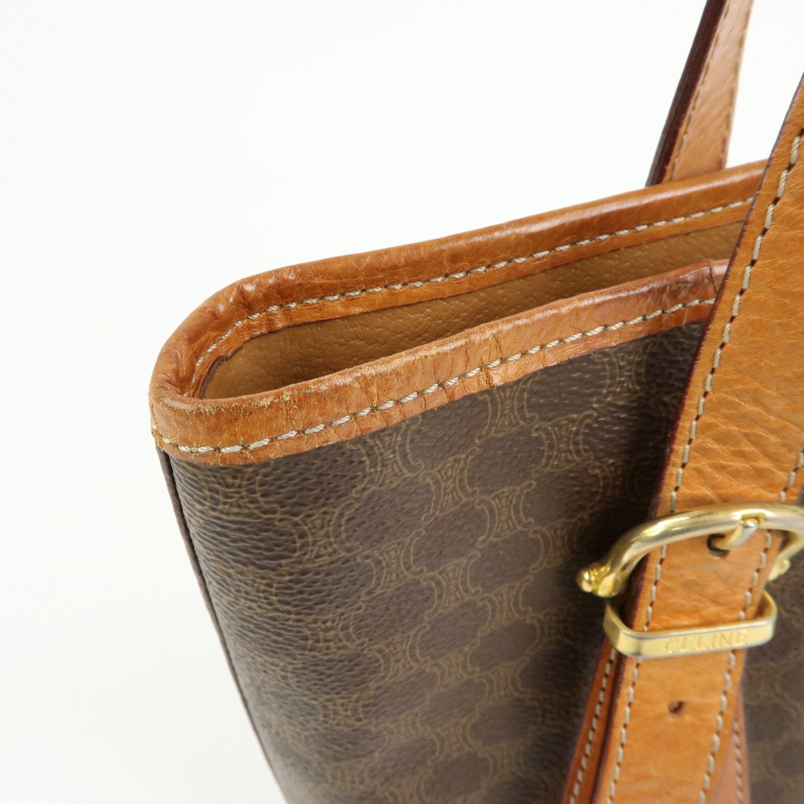 CELINE Macadam PVC Leather Tote Bag Hand Bag Shoulder Bag Brown