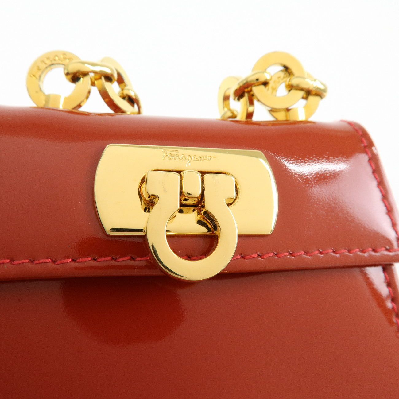 Ferragamo Gancini Patent Leather Chain Shoulder Crossbody Bag Red