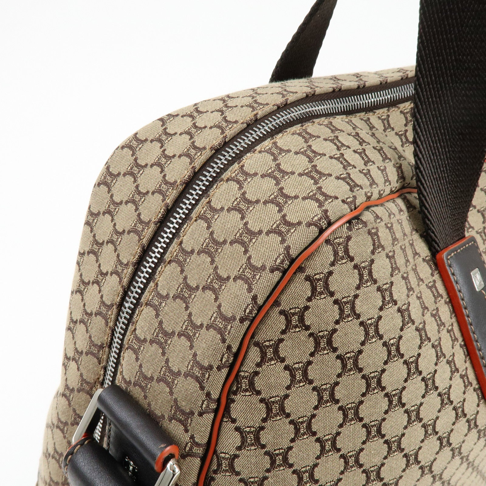 CELINE Macadam Canvas Leather 2Way Bag Boston Bag Brown