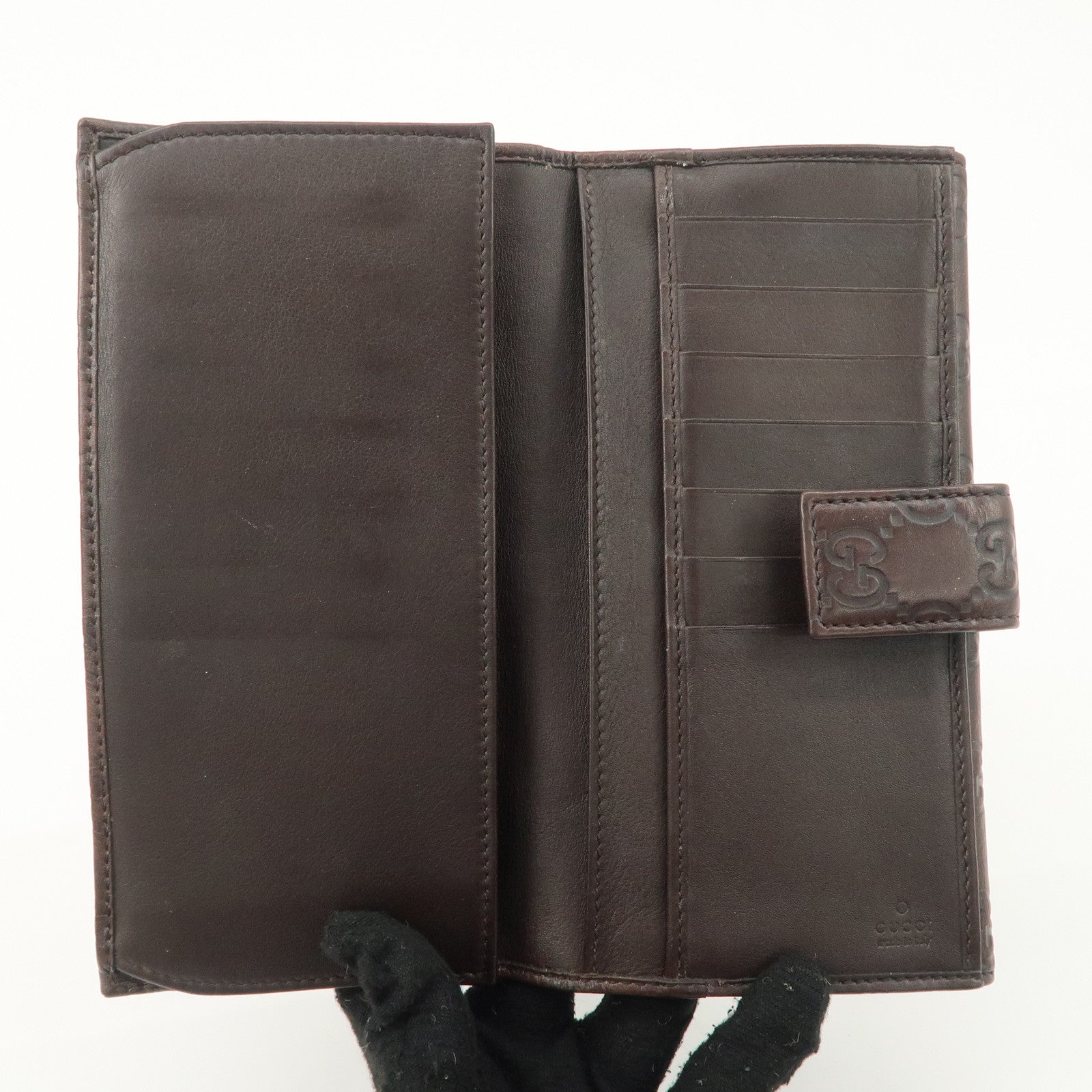 GUCCI Guccissima Leather W Hook Bi-Fold Long Wallet Brown 112715 Used