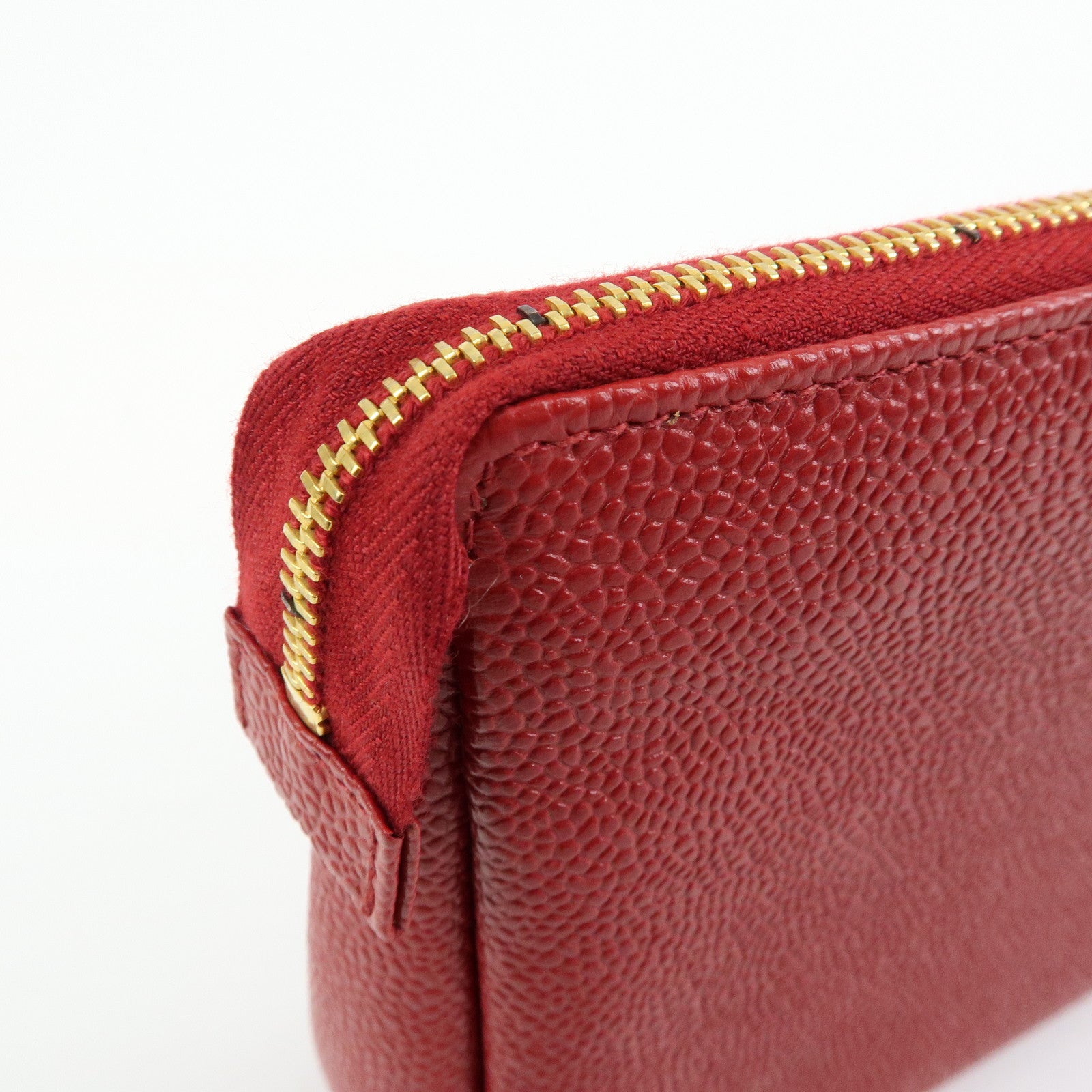 CHANEL COCO Mark Caviarskin Cosmetic Case Makeup Bag Pouch Red