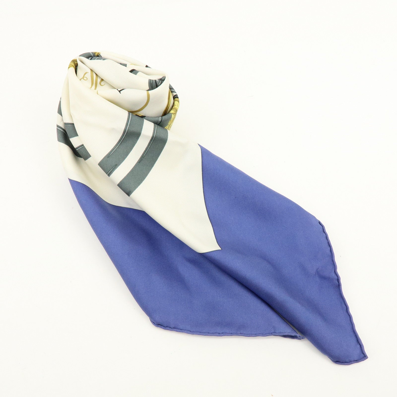 HERMES Carre 90 Silk 100% BRIDES DE GALA Scarf Ivory Blue