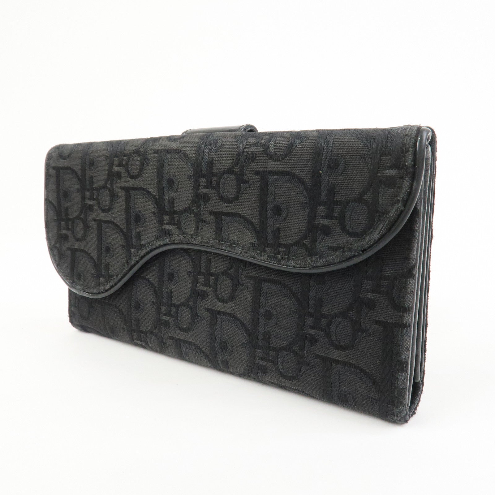 Christian Dior Trotter Canvas Patent Leather Saddle Wallet Black