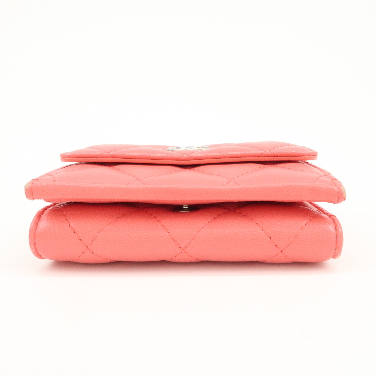 CHANEL Matelasse Lamb Skin Tri-fold Compact Wallet Coral AP0094