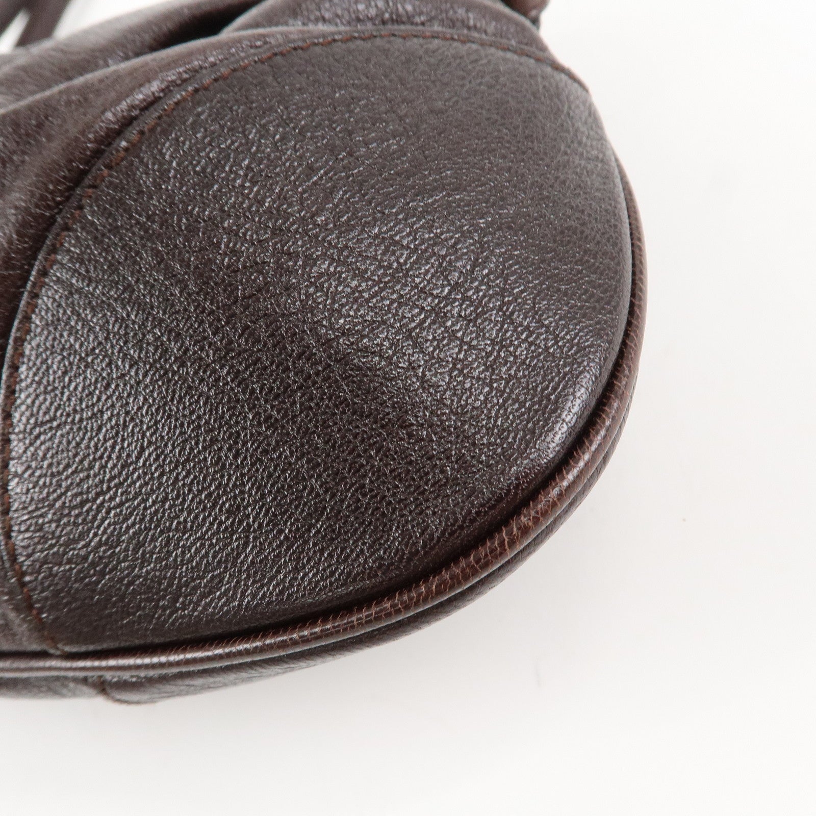 Ferragamo Ganchini Leather Shoulder Bag Hand Bag Dark Brown Used