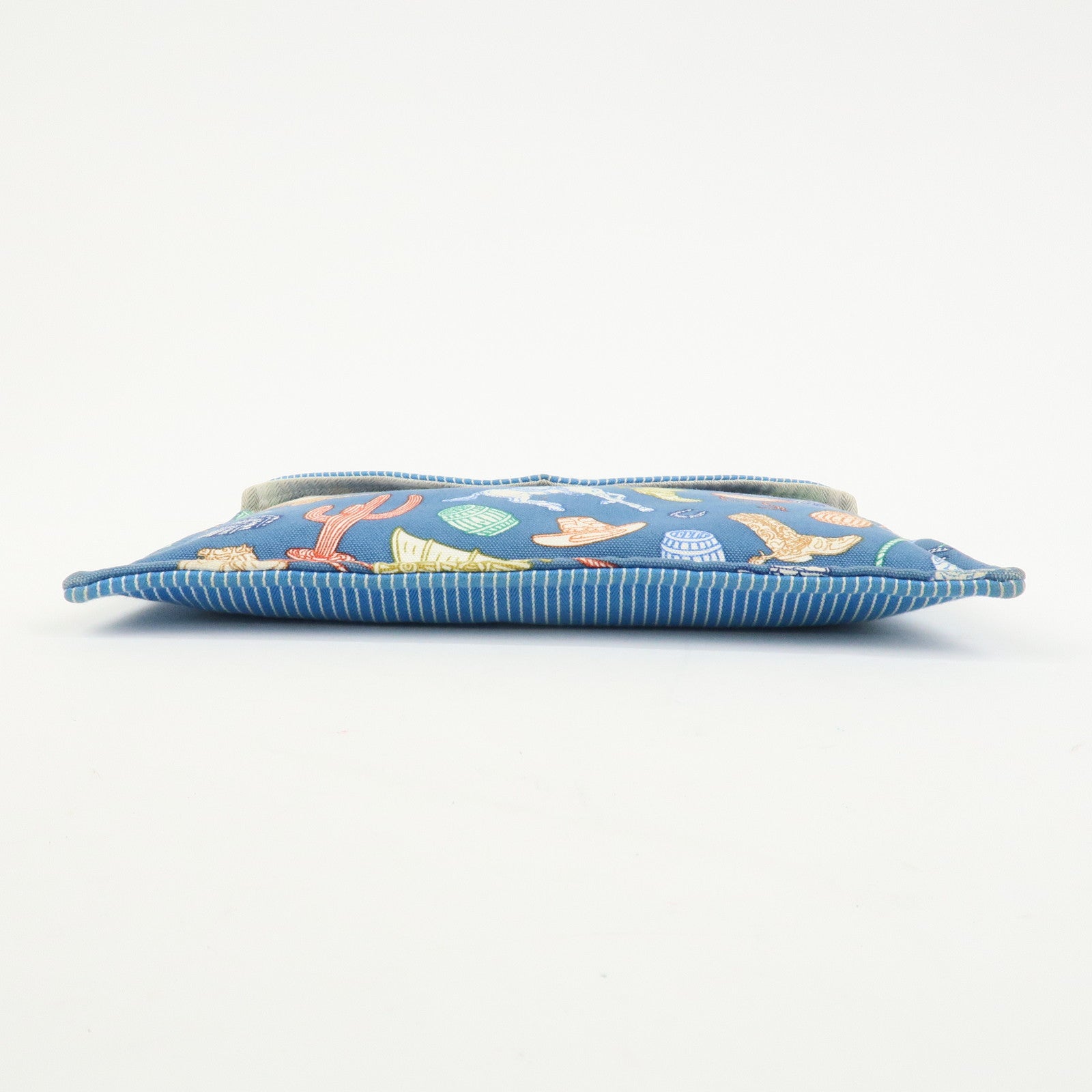 HERMES Cotton Western Motif Pouch Cosmetic Pouch Blue Multicolor