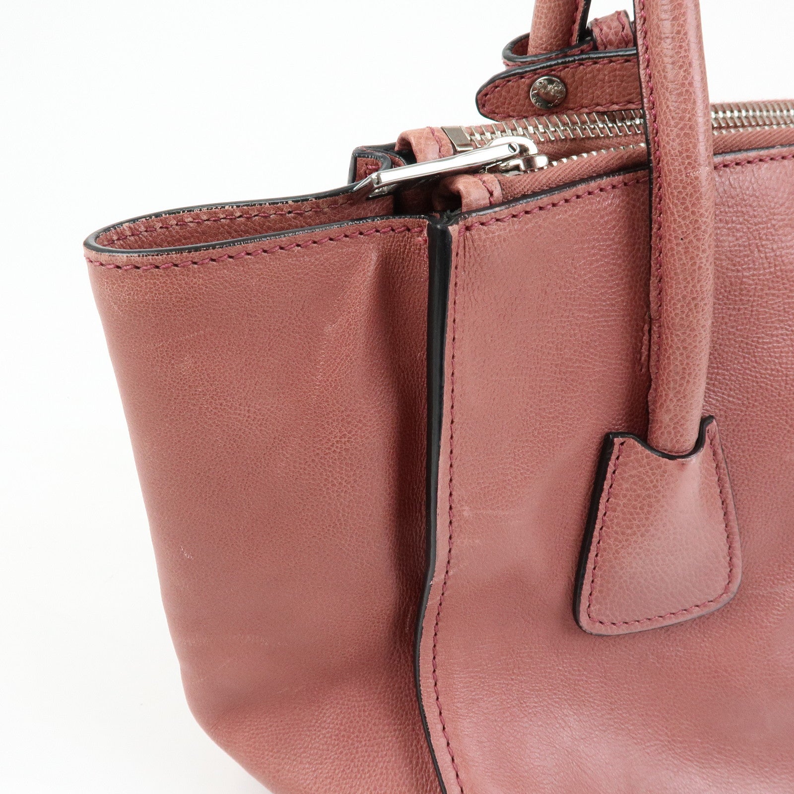 PRADA Triangle Logo Leather 2Way Bag Hand Bag Shoulder Bag Pink