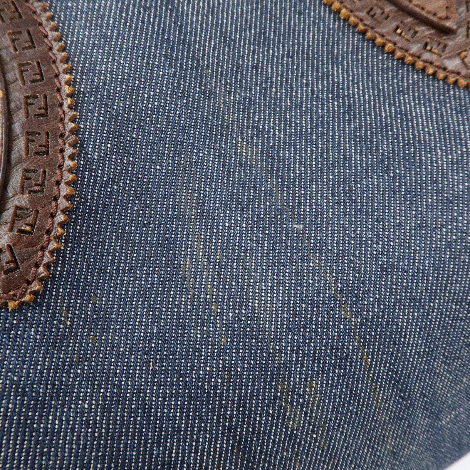 FENDI Etnico Denim Leather Shoulder Bag Indigo Blue Brown 8BN157