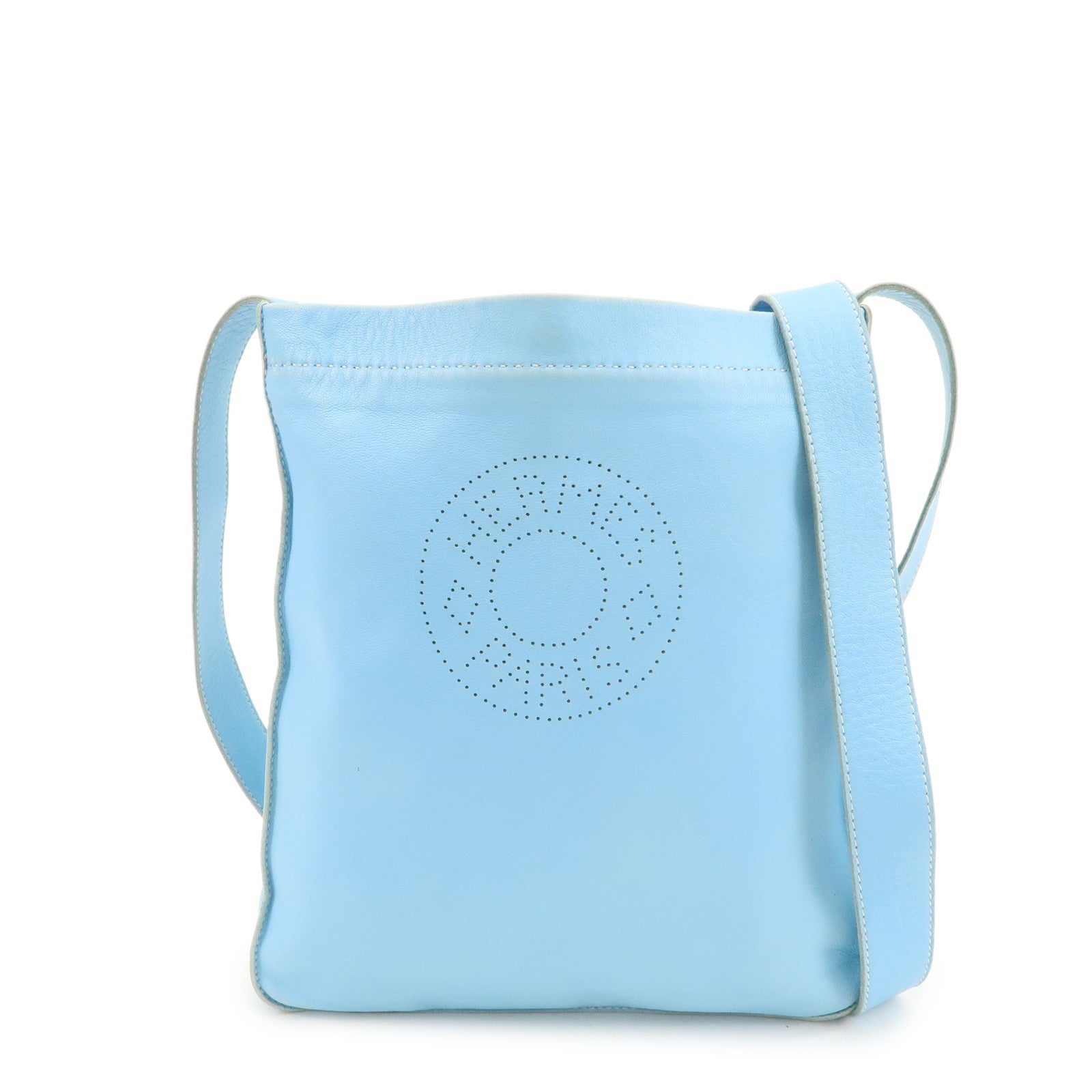 HERMES Lamb Skin Clou de Selle Shoulder Bag Crossbody Bag Blue