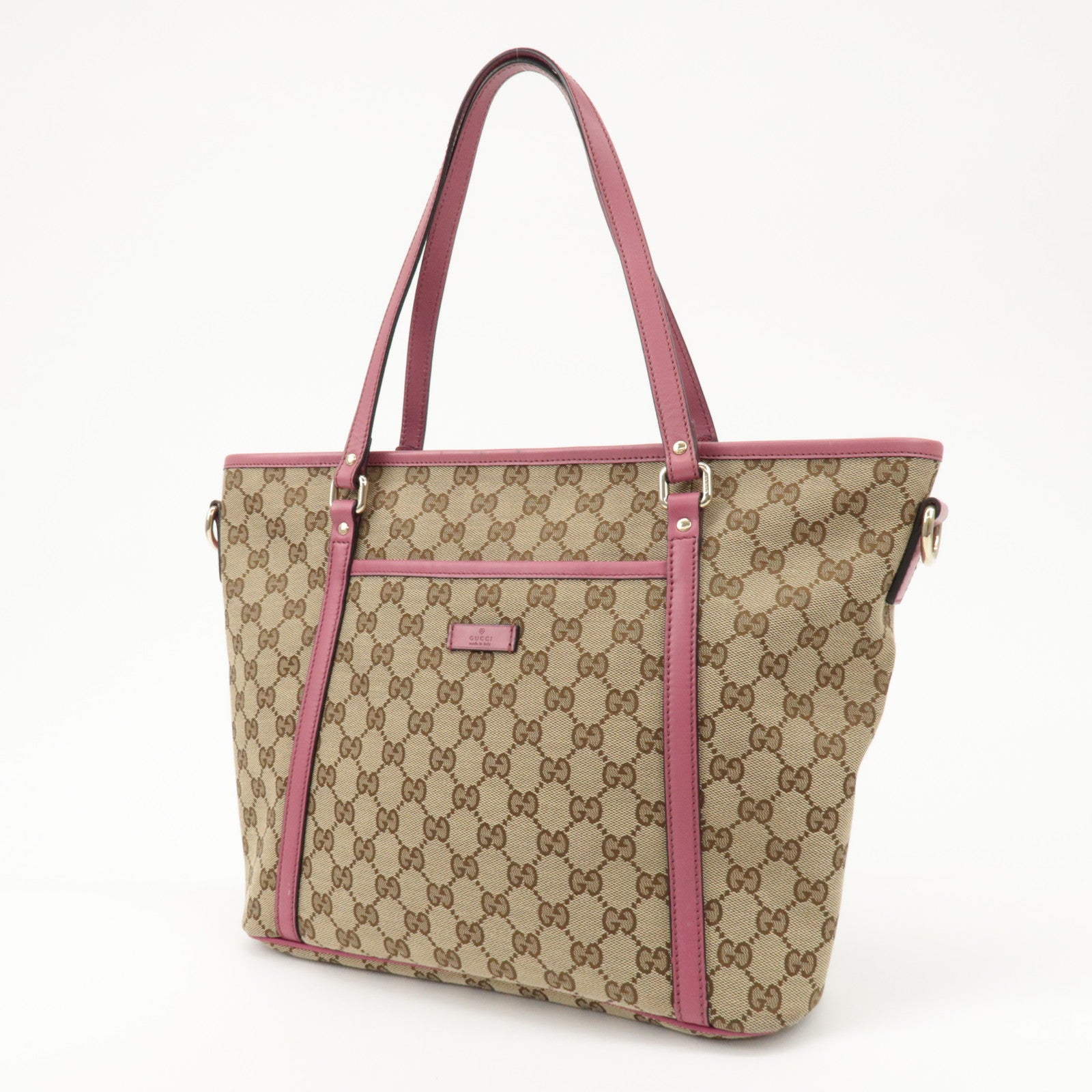 GUCCI GG Canvas Leather 2way Tote Bag Hand Bag Beige Pink 388929 Used