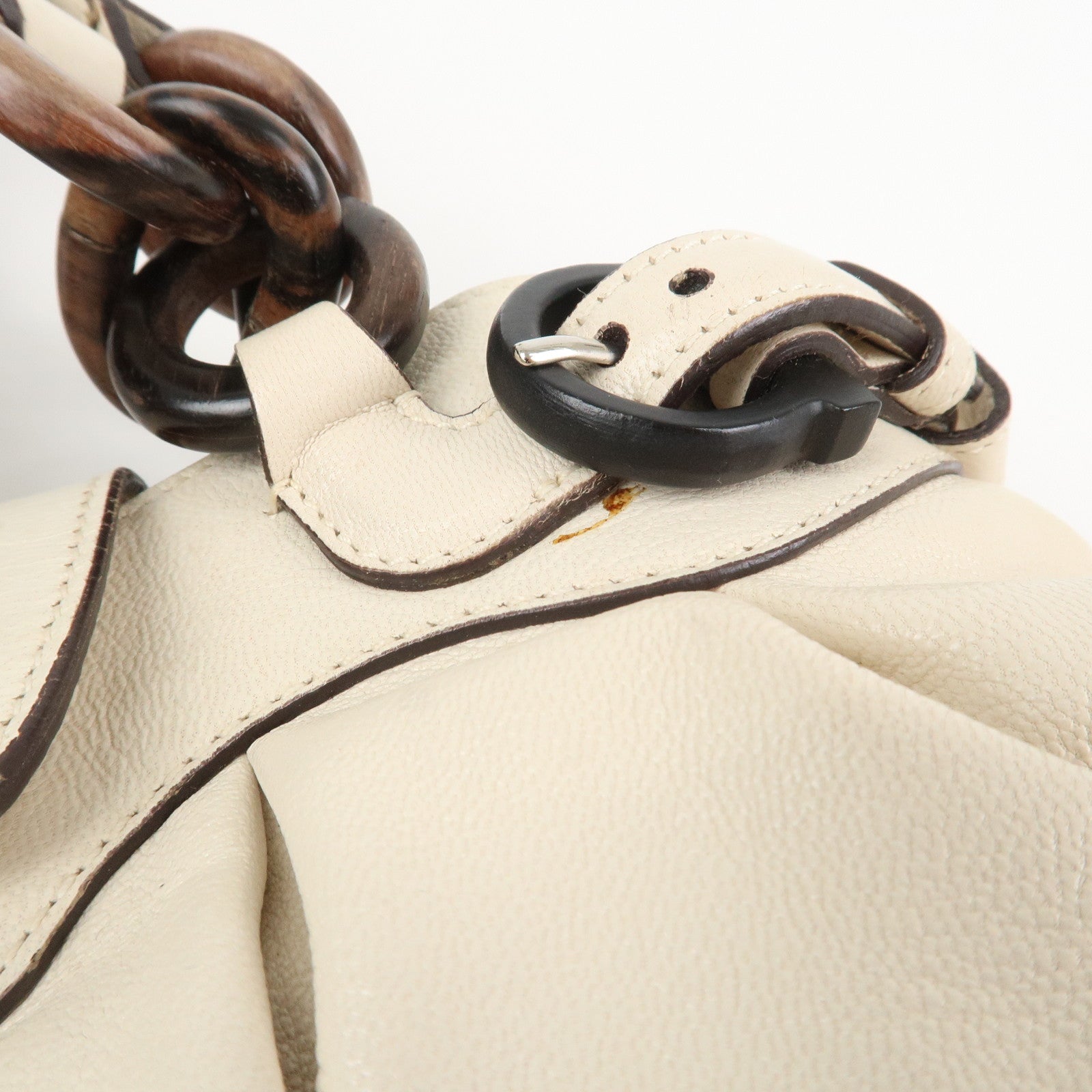 Ferragamo Leather 2 Way Bag Hand Bag Shoulder Bag Ivory