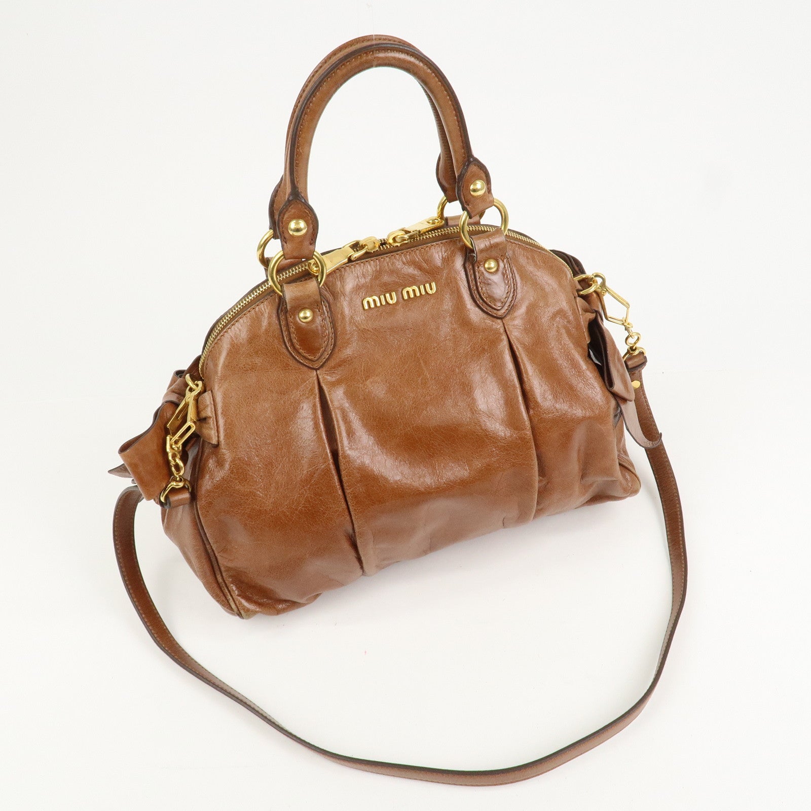 MIU MIU Logo Leather 2Way Bag Hand Bag Shoulder Bag Brown