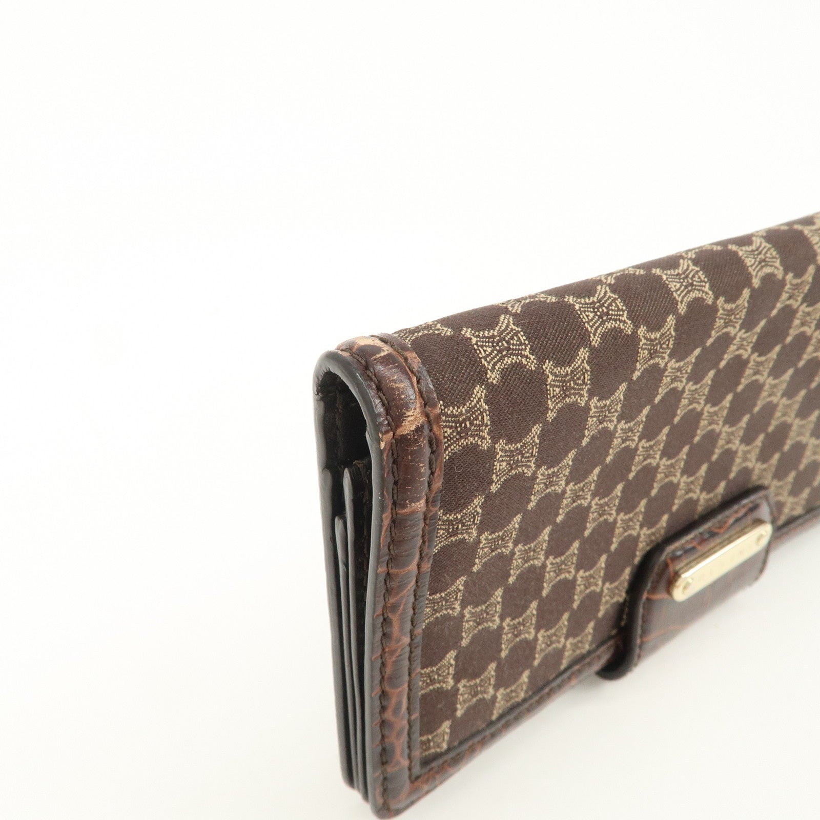 CELINE Macadam Canvas Leather Flap Long Wallet Brown
