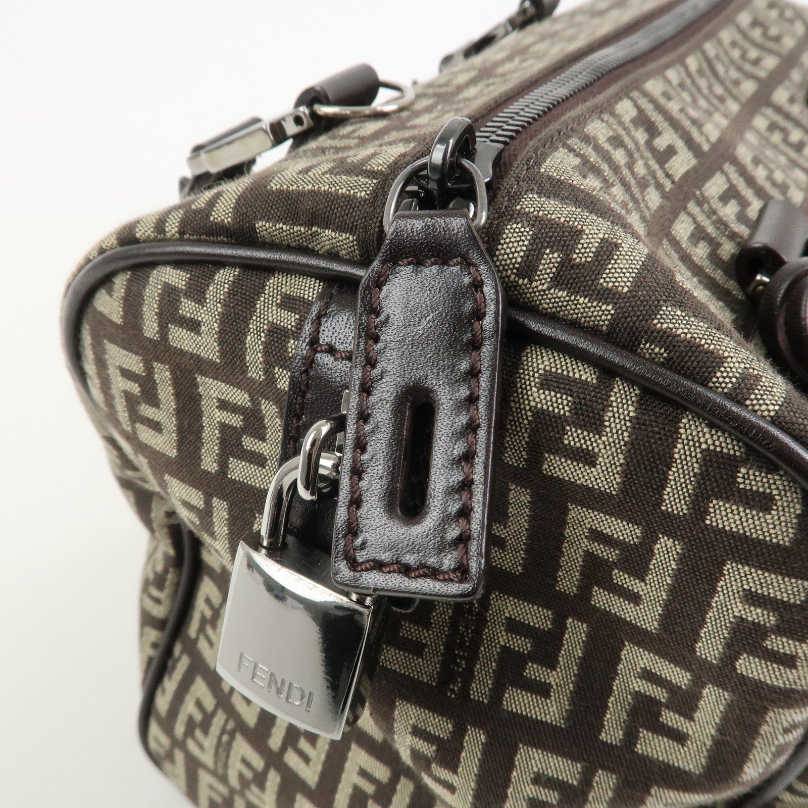 FENDI Zucchino Canvas Leather Hand Bag Boston Bag Brown 8BL068