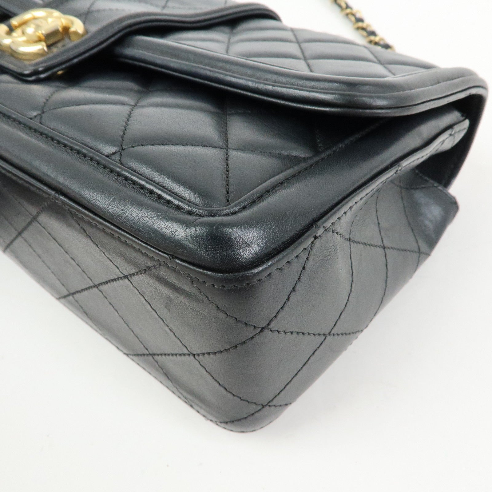 CHANEL Matelasse Lamb Skin Double Chain Single Flap Shoulder Bag