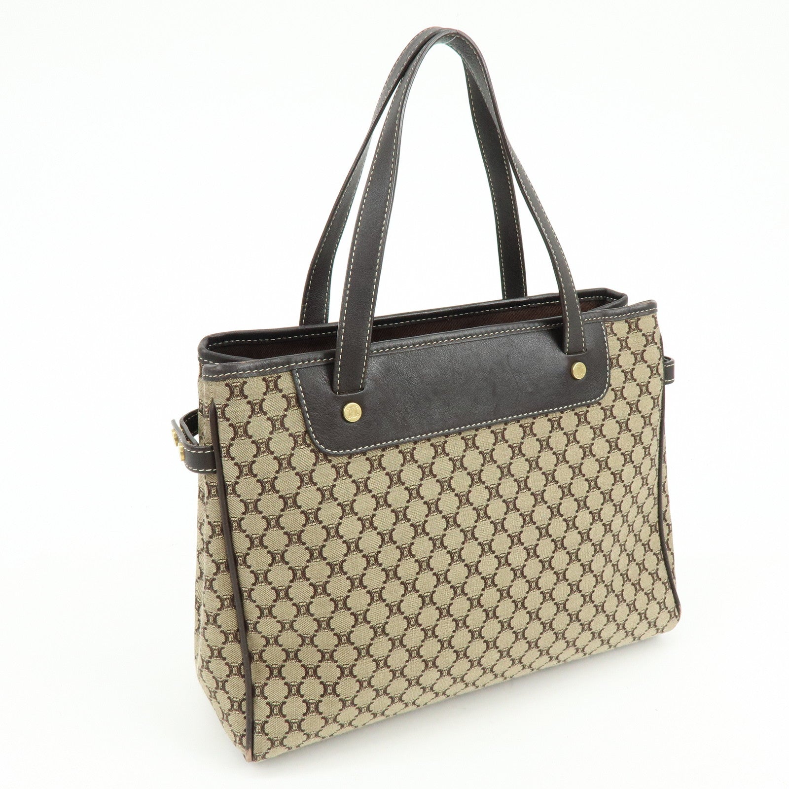 CELINE Macadam Canvas Leather Hand Bag Brown Beige