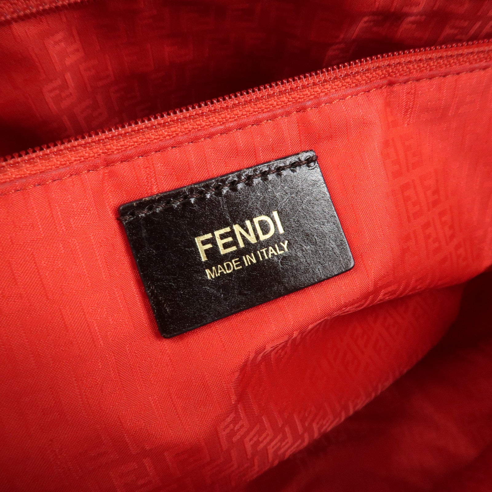 FENDI Zucca Canvas Leather Tote Bag Hand Bag Brown Black 8BH198 Used