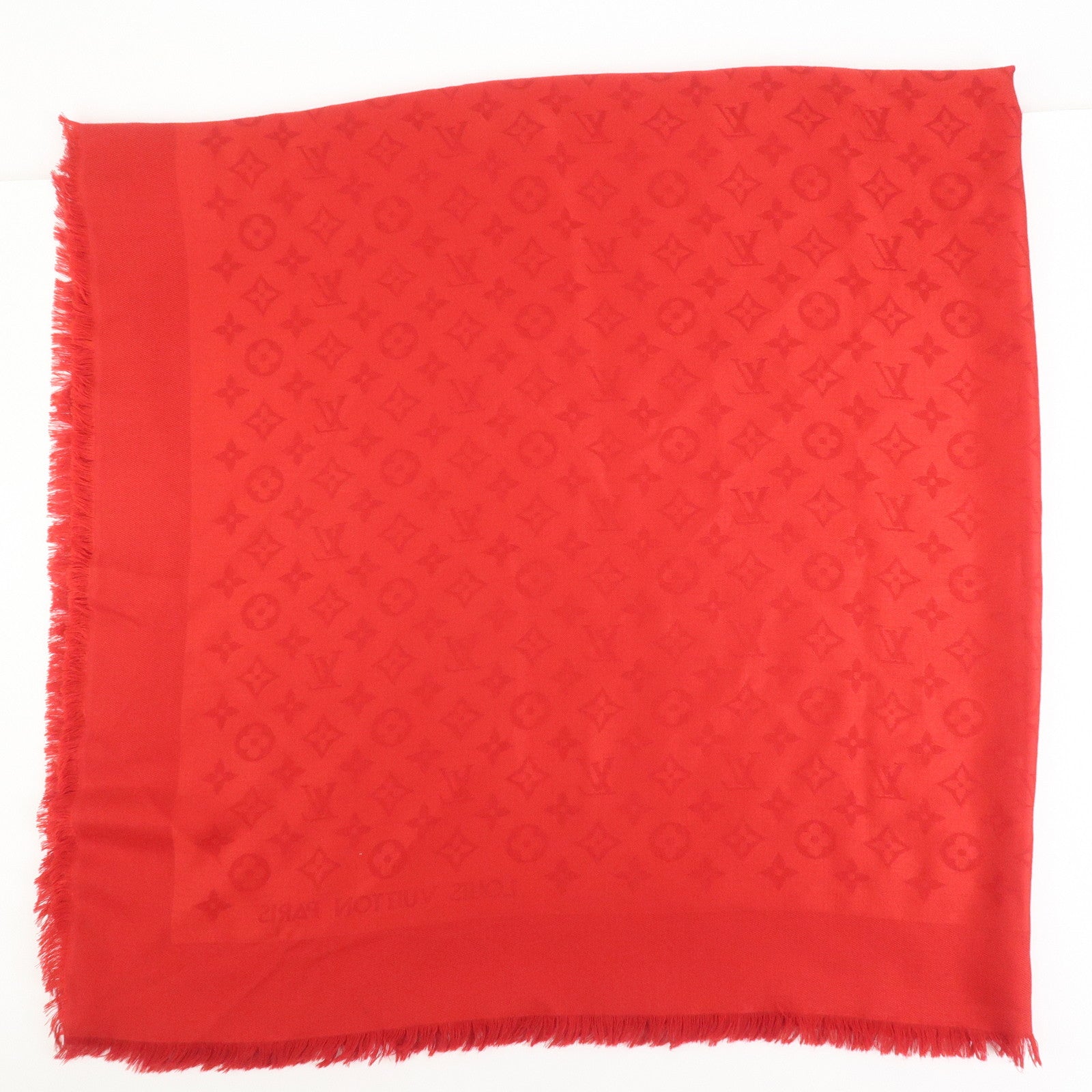 Louis Vuitton Monogram Shawl Silk Wool Large Scarf Red M72237