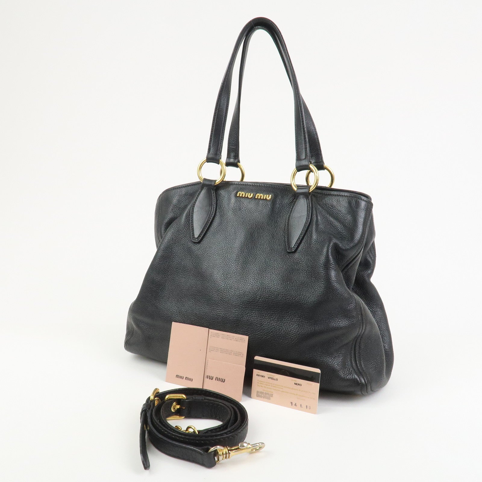 MIU MIU Logo Leather 2Way Bag Shoulder Bag Hand Bag Black RR1901