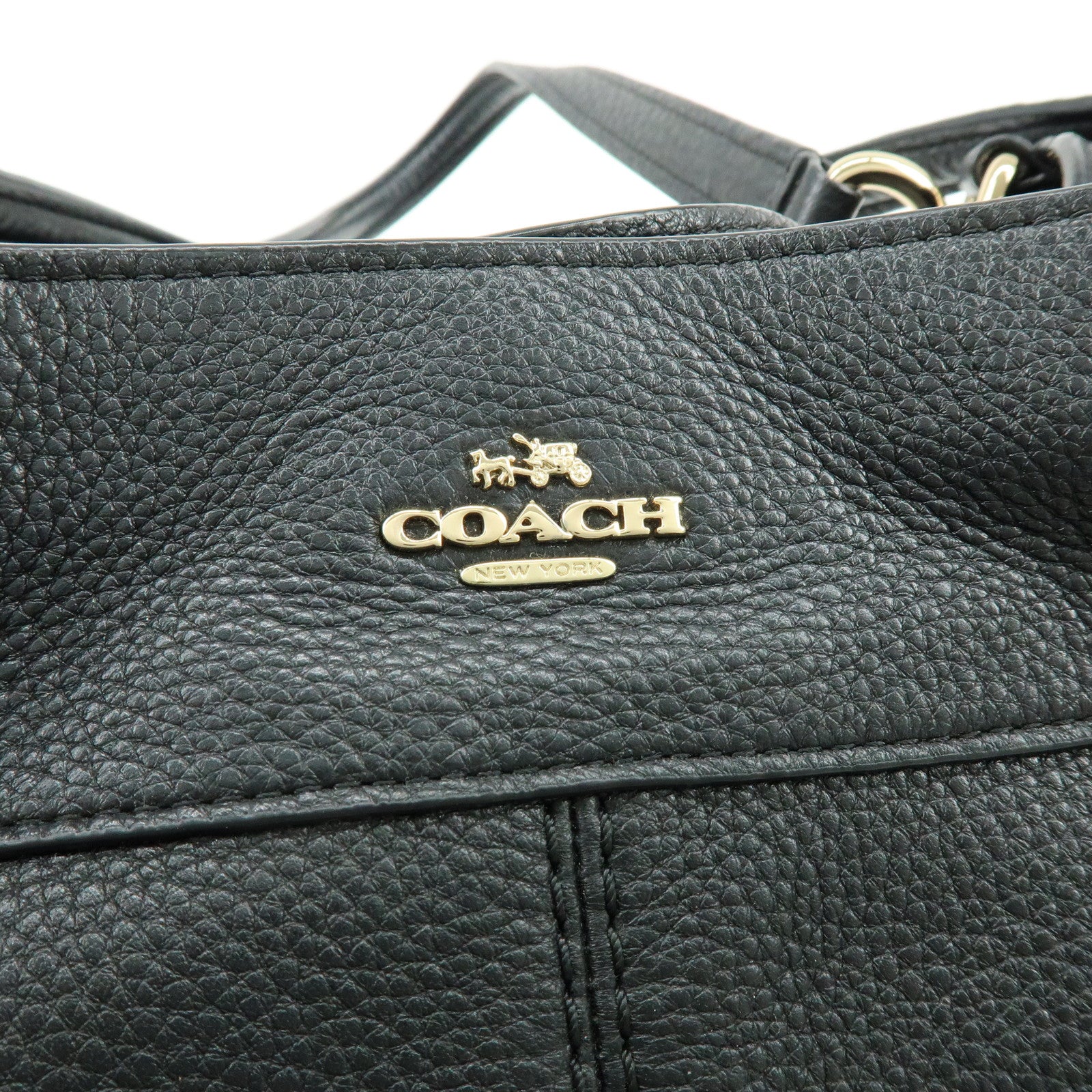 COACH Logo Leather Shoulder Bag Hand Bag Black
