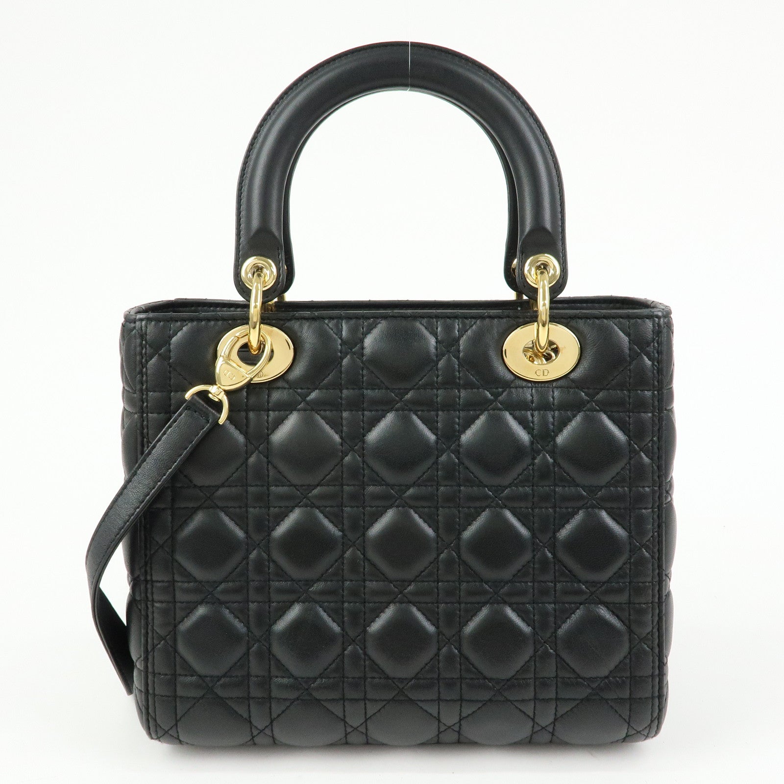 Christian Dior Lady Dior Canage Leather 2Way Bag Hand Bag Black