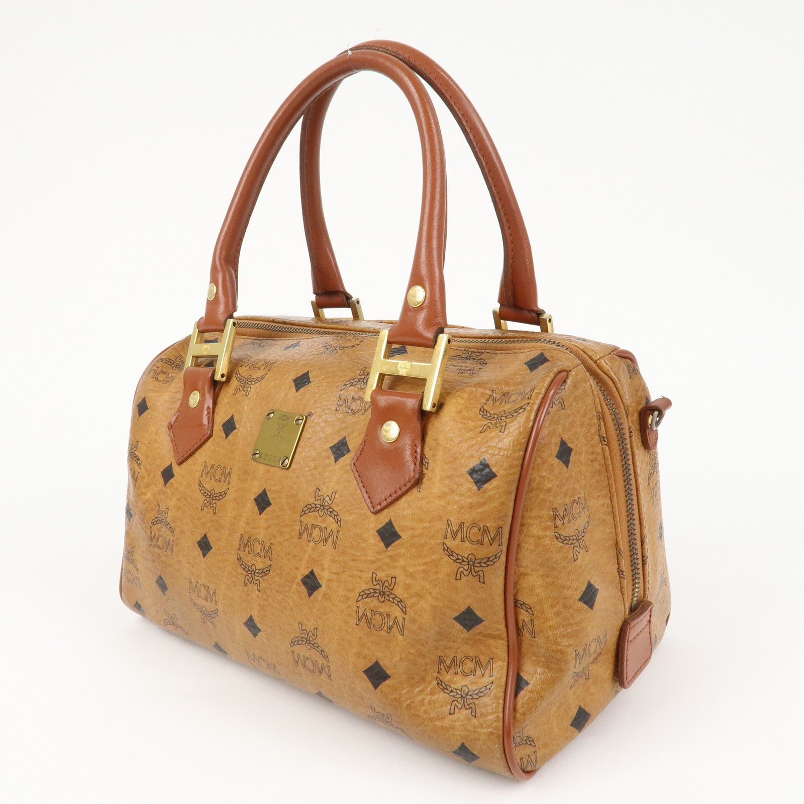 MCM Visetos Logo Leather 2WAY Bag Hand Bag Shoulder Bag Brown