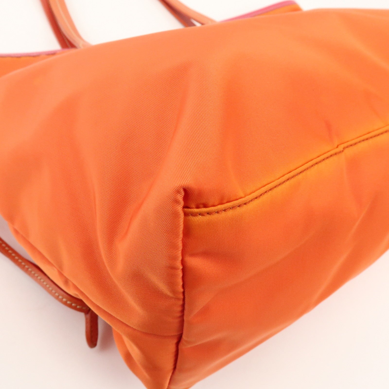 PRADA Nylon Saffiano Leather Tote Bag Orange Pink BR3924