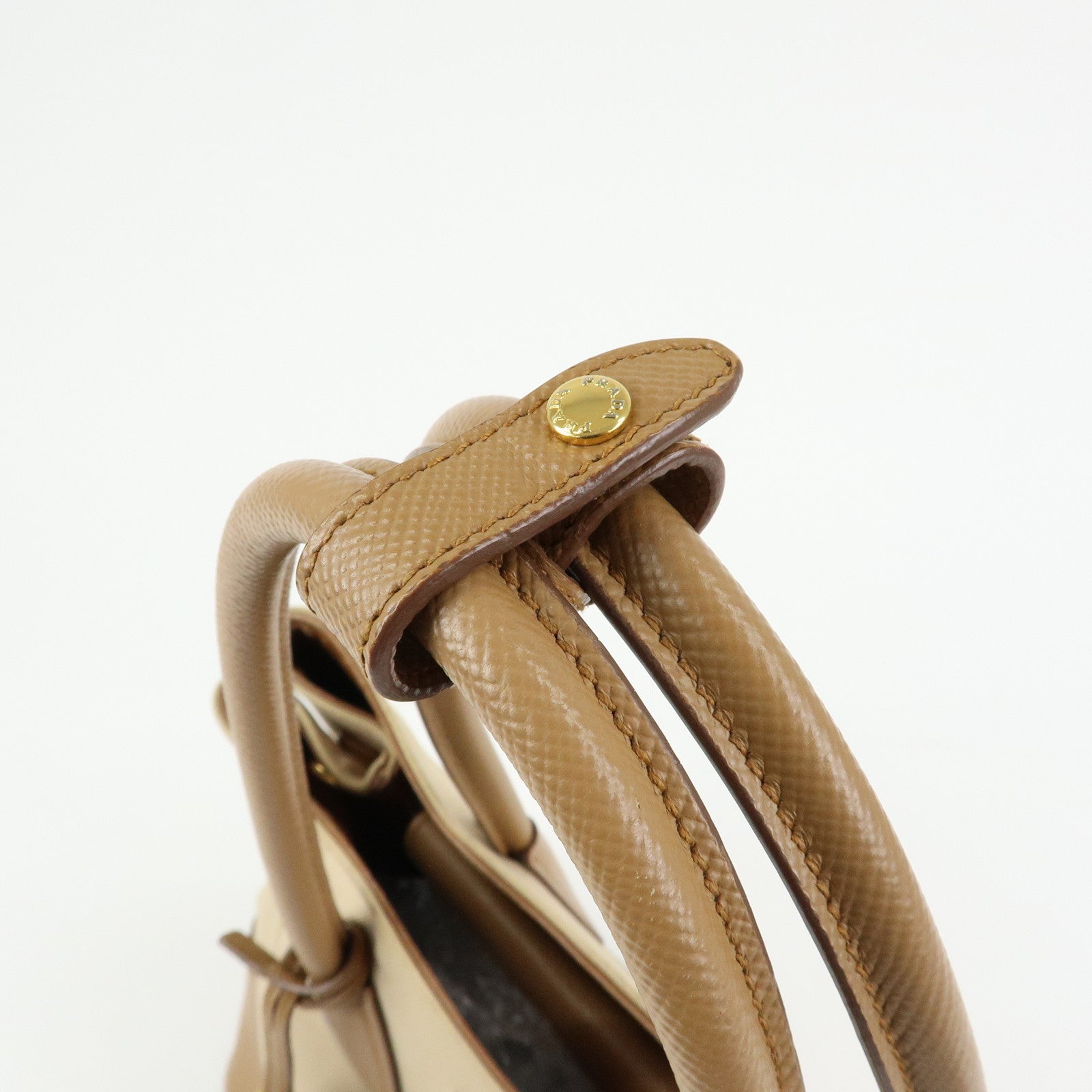 PRADA Triangle Logo Canvas Leather Tote Bag Beige Brown B2756T