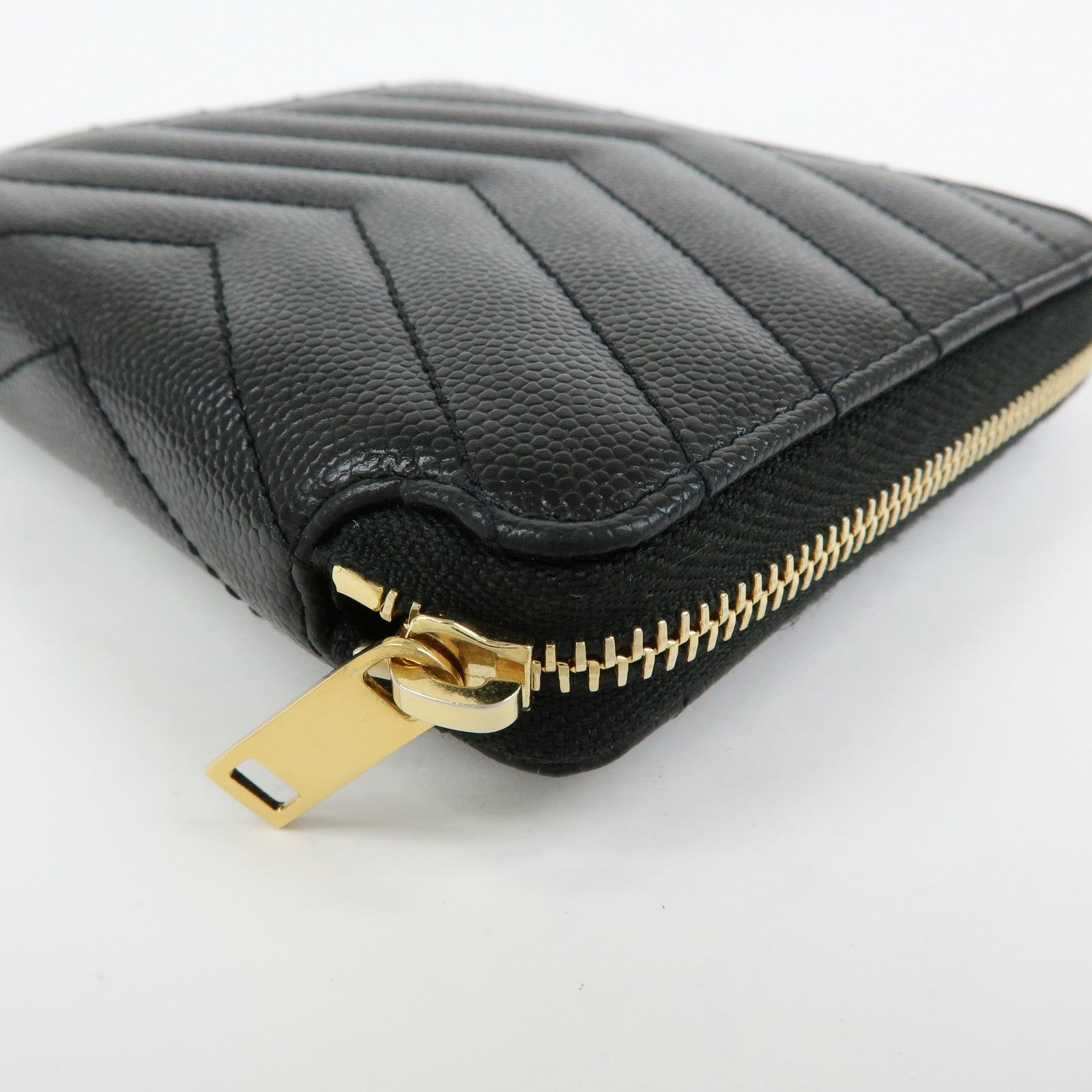 SAINT LAURENT PARIS Cassandra Leather Compact Wallet Black