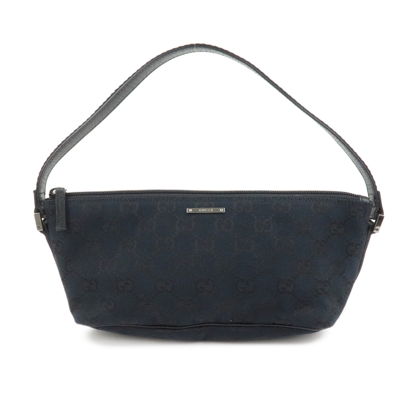 GUCCI Boat Bag Sherry GG Canvas Leather Hand Bag Black 141809