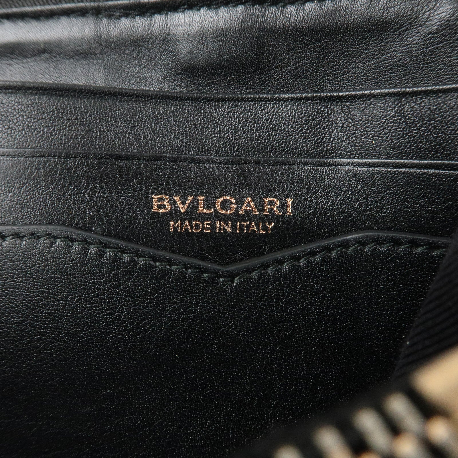 BVLGARI B-zero 1 Leather Zip Around Bi-fold Long Wallet Black