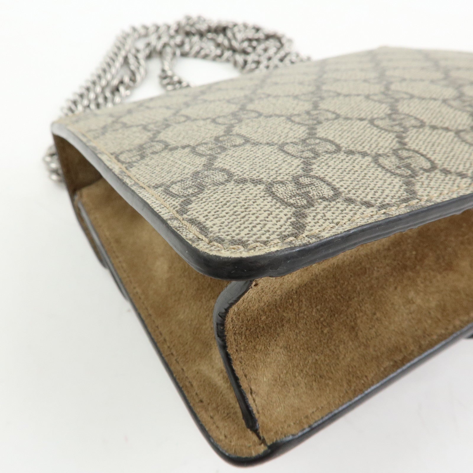 GUCCI Dionysus GG Supreme Suede Shoulder Bag Beige Brown 421970