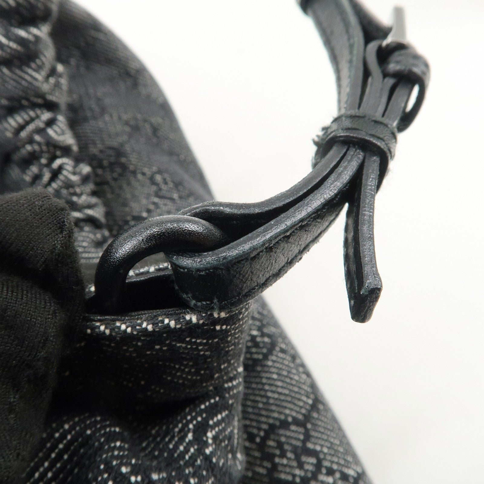 GUCCI GG Monogram Denim Canvas Leather Tote Hand Bag Black 76554