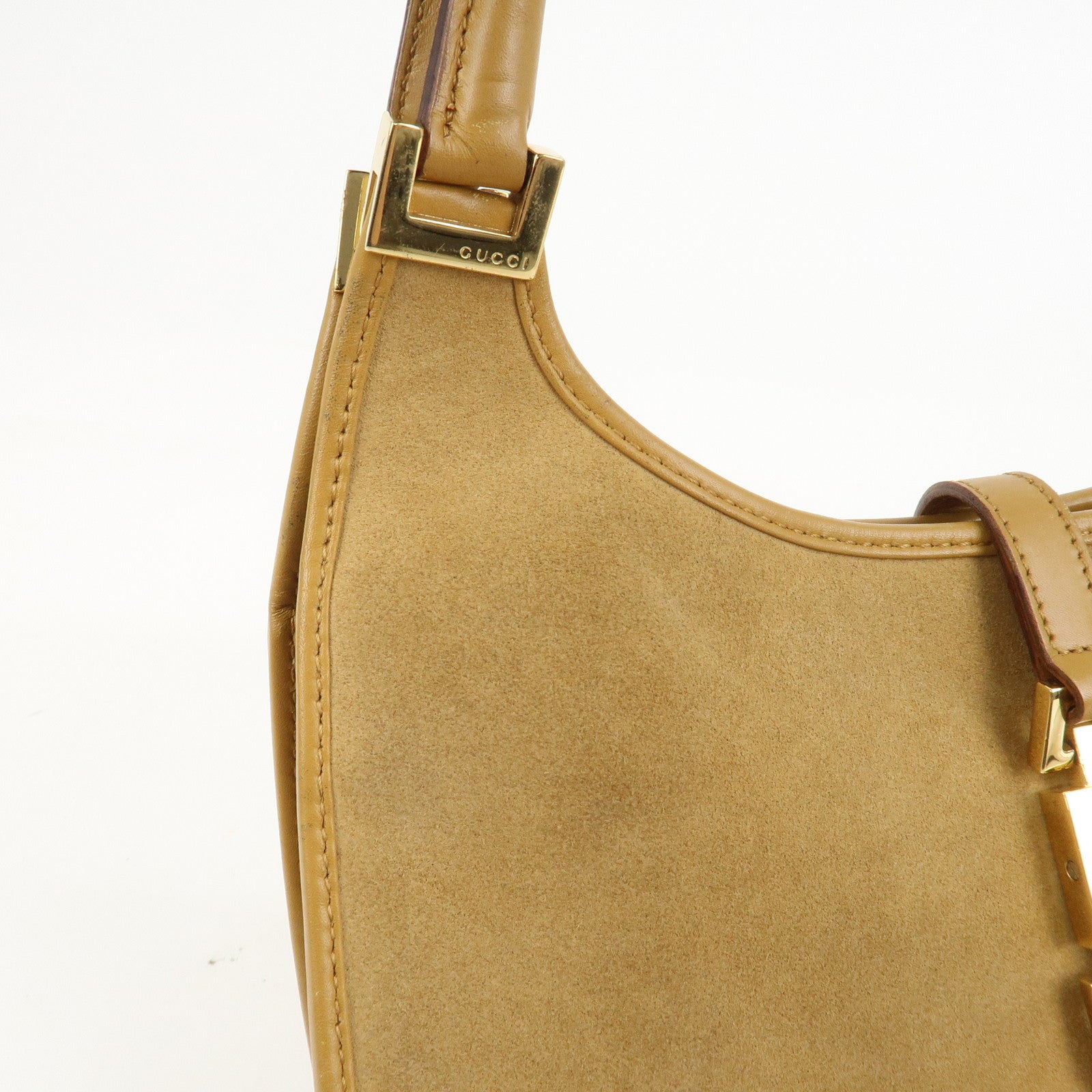 GUCCI Jackie Logo Suede Leather Shoulder Bag Light Brown 002・1068