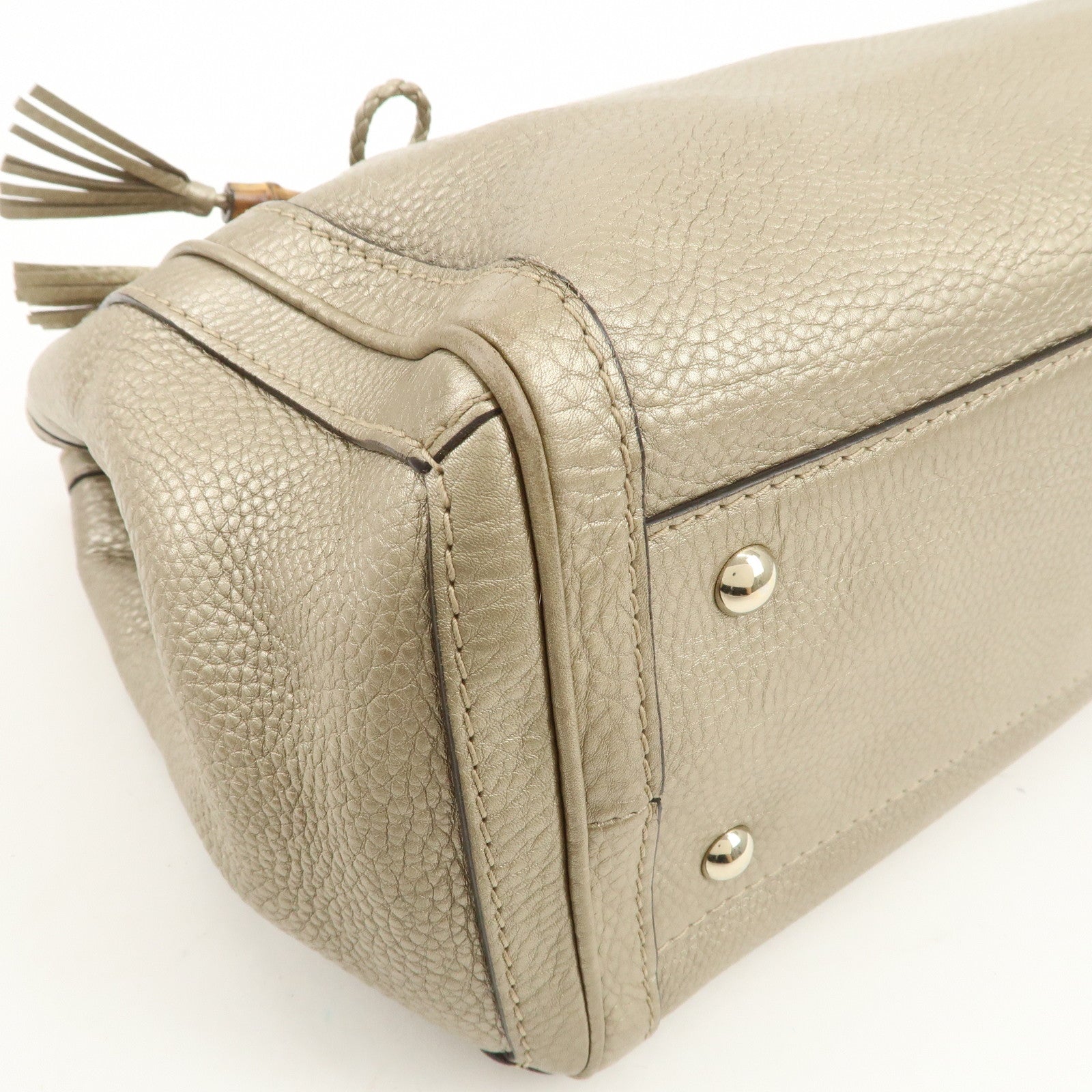 GUCCI Bamboo Leather Tote Bag Shoulder Bag Champagne Gold 269945