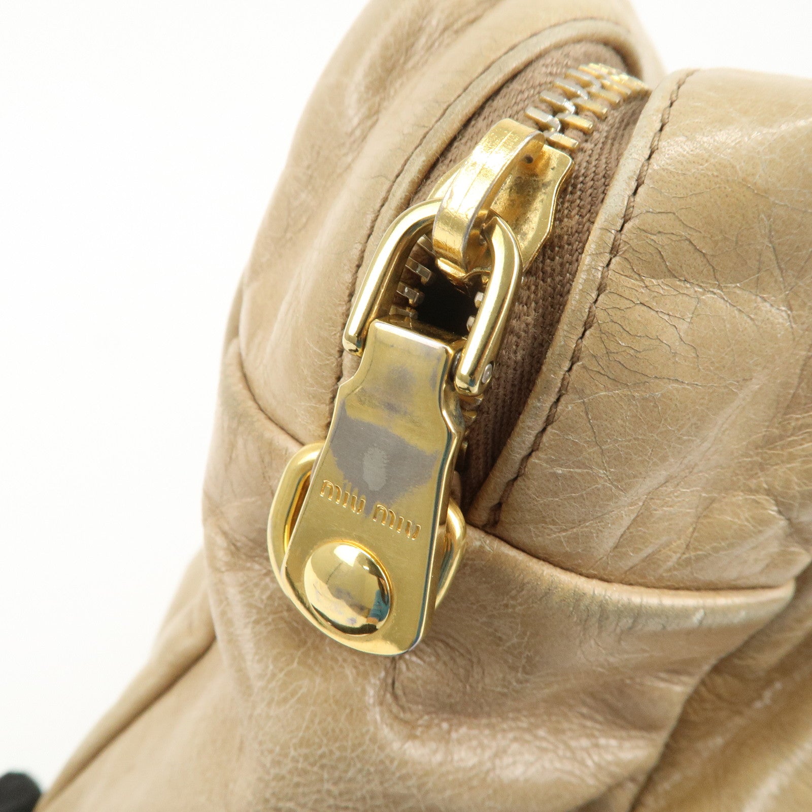 MIU MIU Logo Leather 2Way Bag Hand Bag Light Brown RL0048