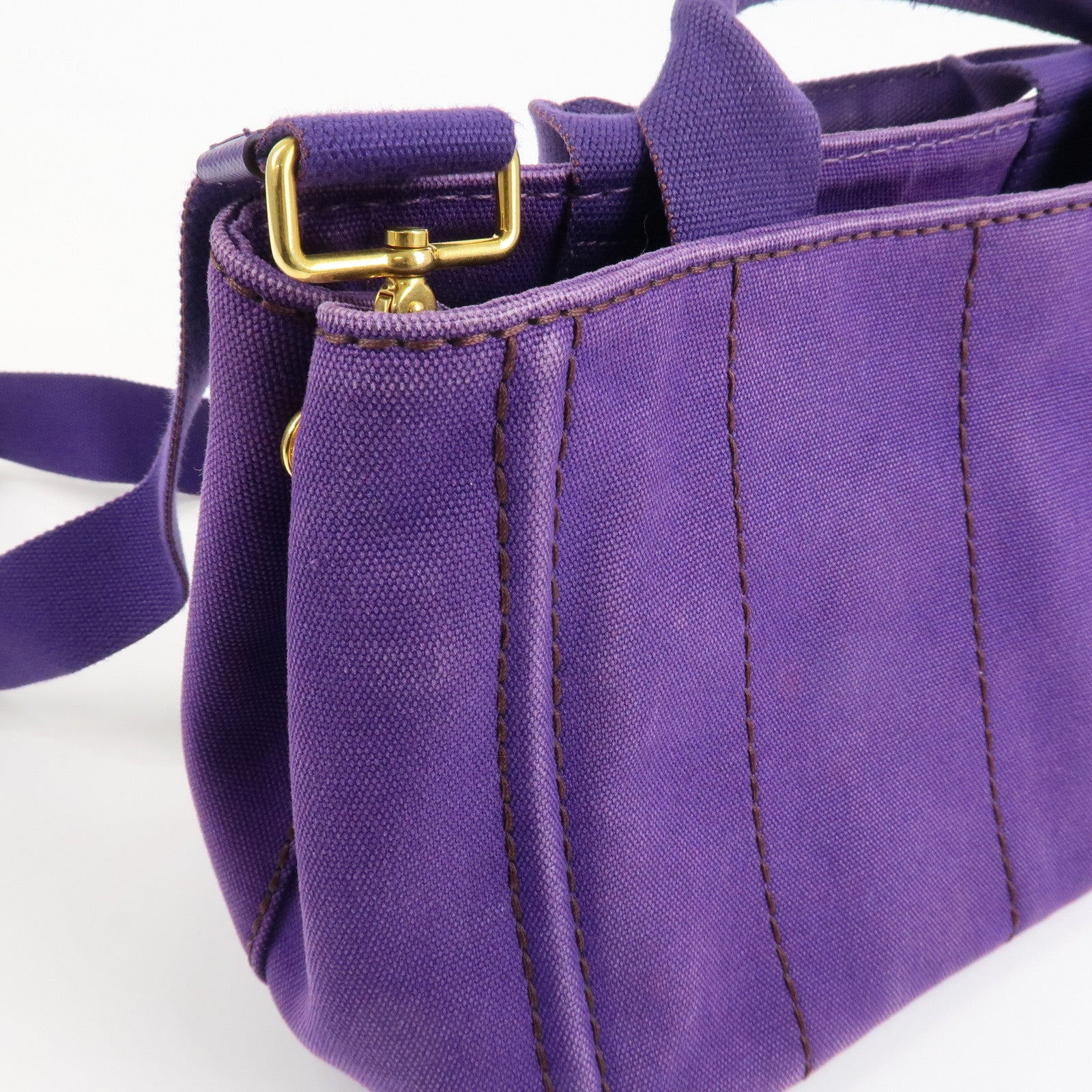 PRADA Logo Canapa Mini Canvas 2Way Tote Shoulder Bag Purple BN2439 Used
