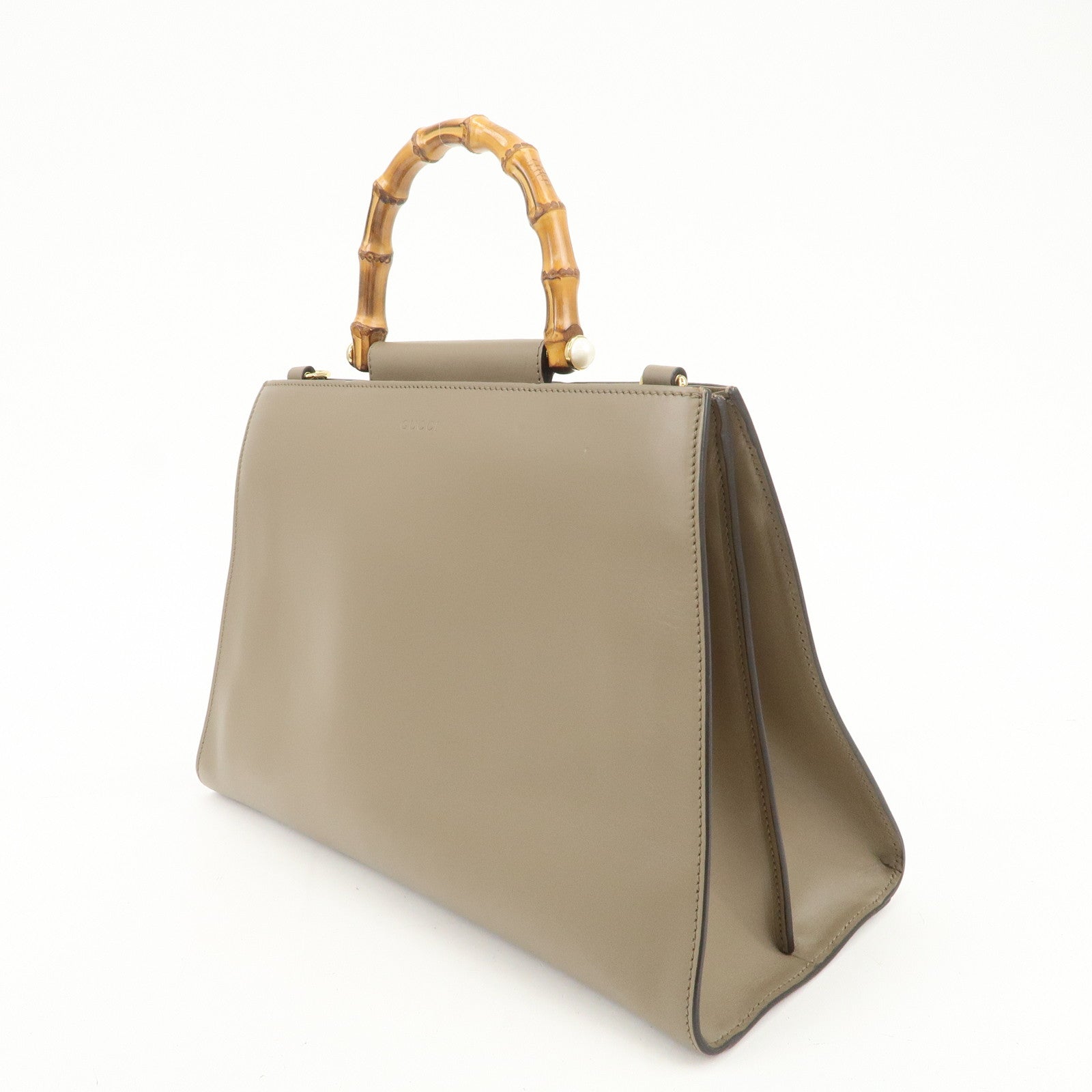 GUCCI Bamboo Nymphaea Leather 2Way Hand Shoulder Bag Gray 453764