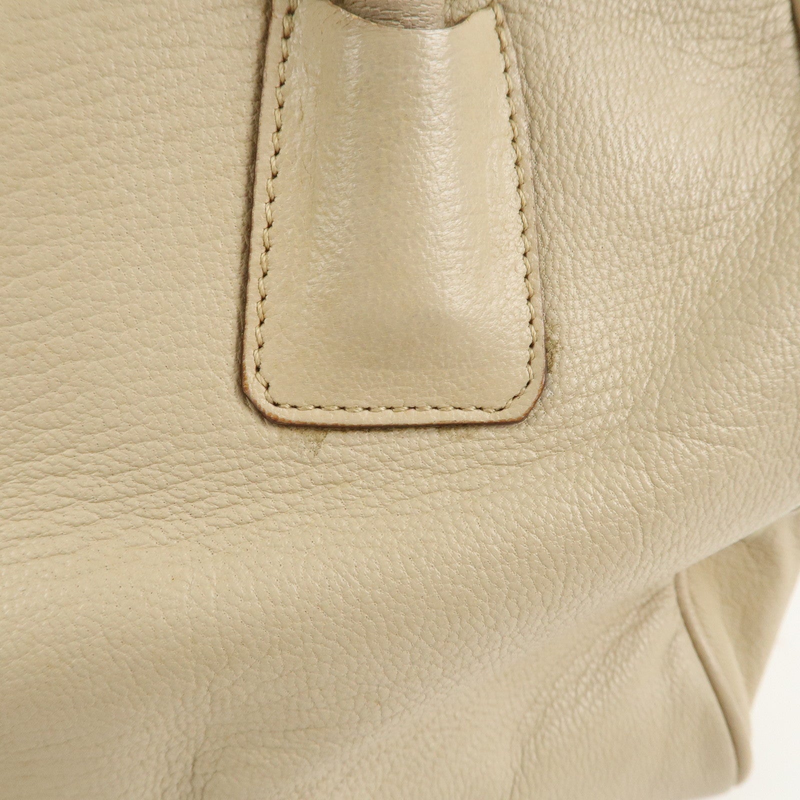 PRADA Leather Doctors Bag Hand Bag Beige Silver