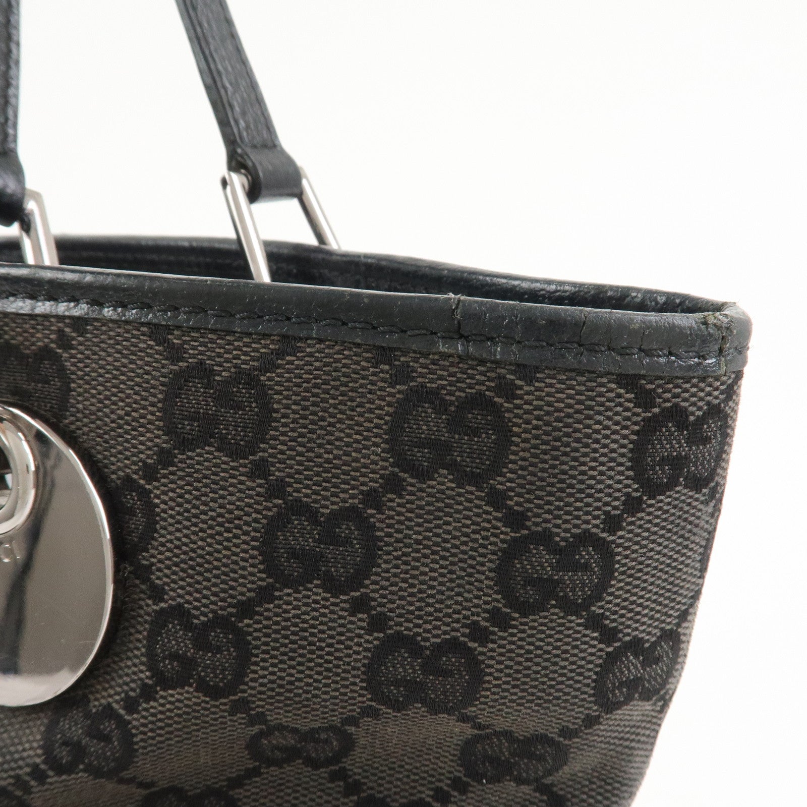 GUCCI GG Monogram Canvas Leather Tote Bag Hand Bag Black 120836