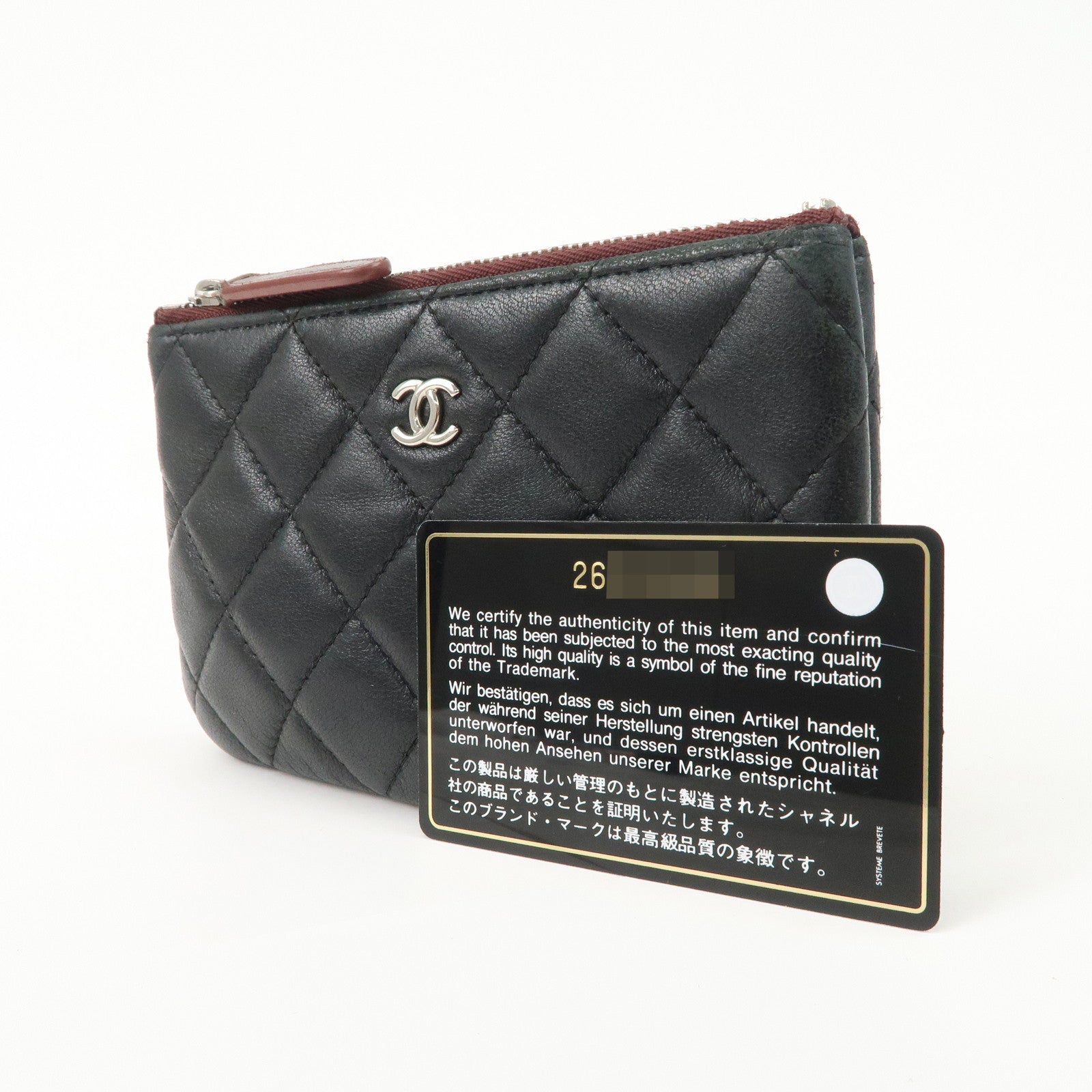 CHANEL Matelasse Caviarskin COCO Mark Coin Case Mini Pouch Black Silver Used