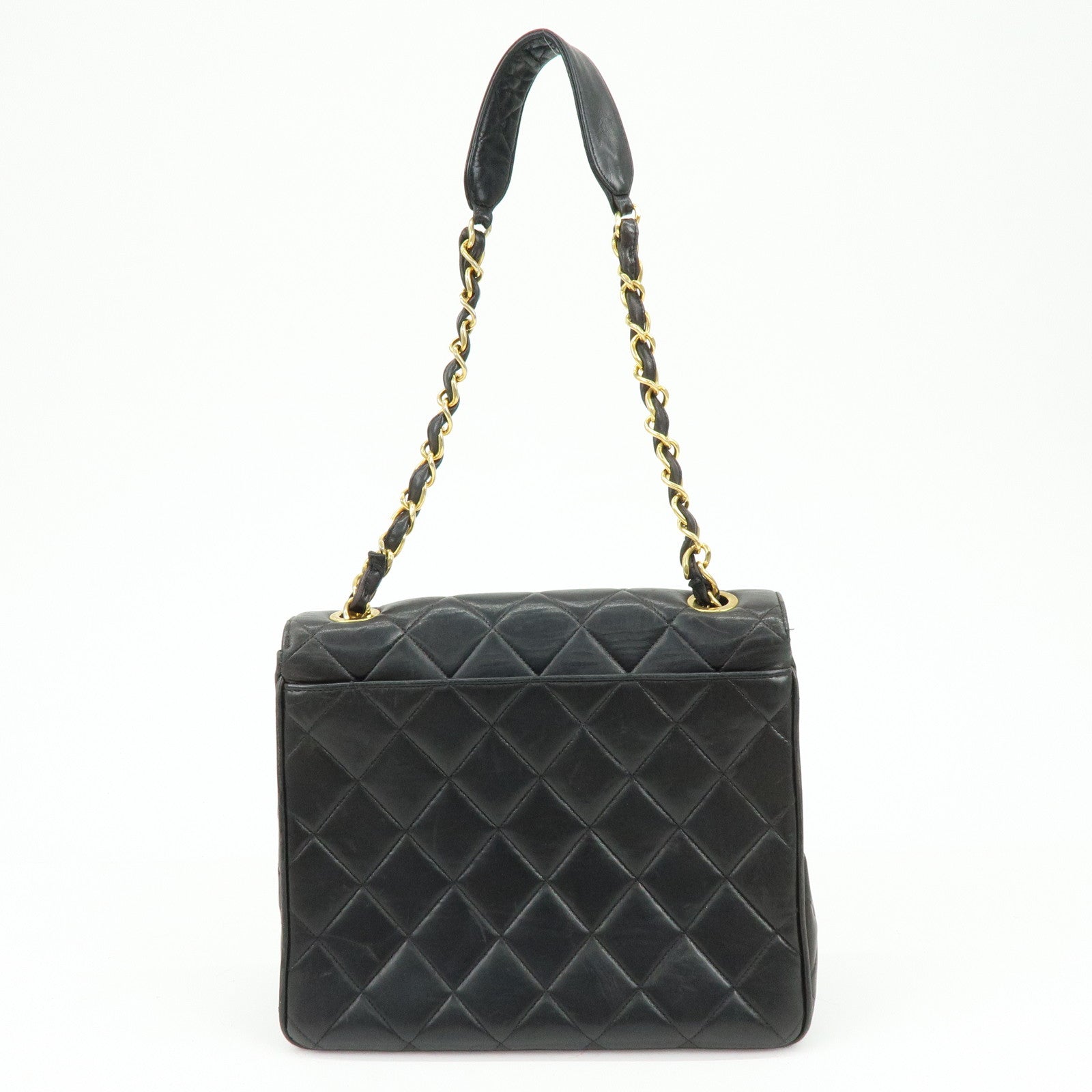 CHANEL Matelasse Lamb Skin Chain Flap Shoulder Bag Black