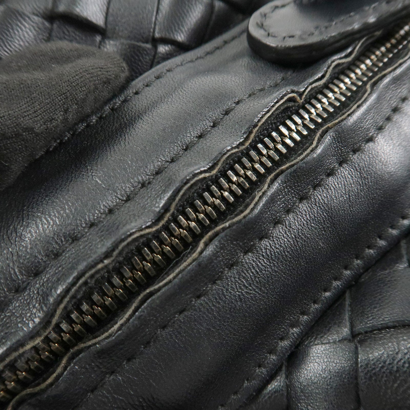 BOTTEGA VENETA Intrecciato Leather Boston Bag Hand Bag Black 145121