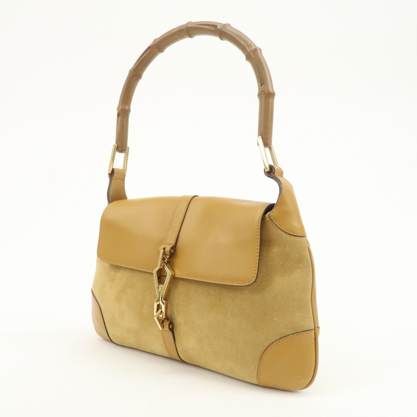 GUCCI Bamboo Suede Leather Kandinsky Shoulder Bag Yellow 001・4096