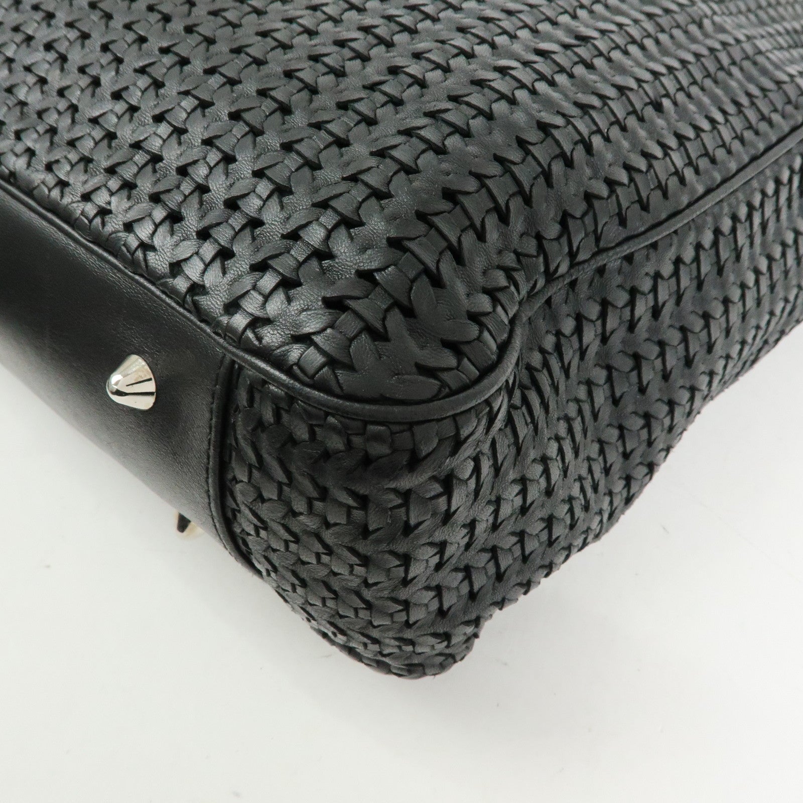 Christian Dior Woven Leather Tote Bag Shoulder Bag Black