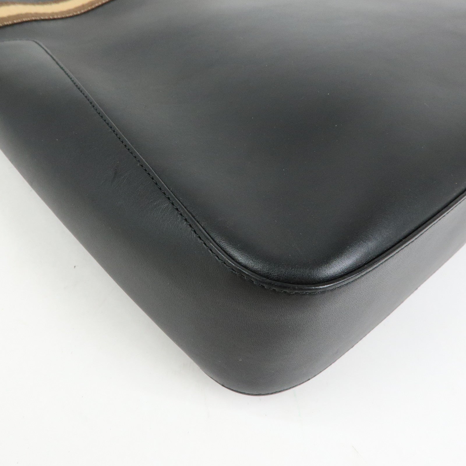GUCCI Sherry Leather Tote Bag Hand Bag Black Brown 002.1134