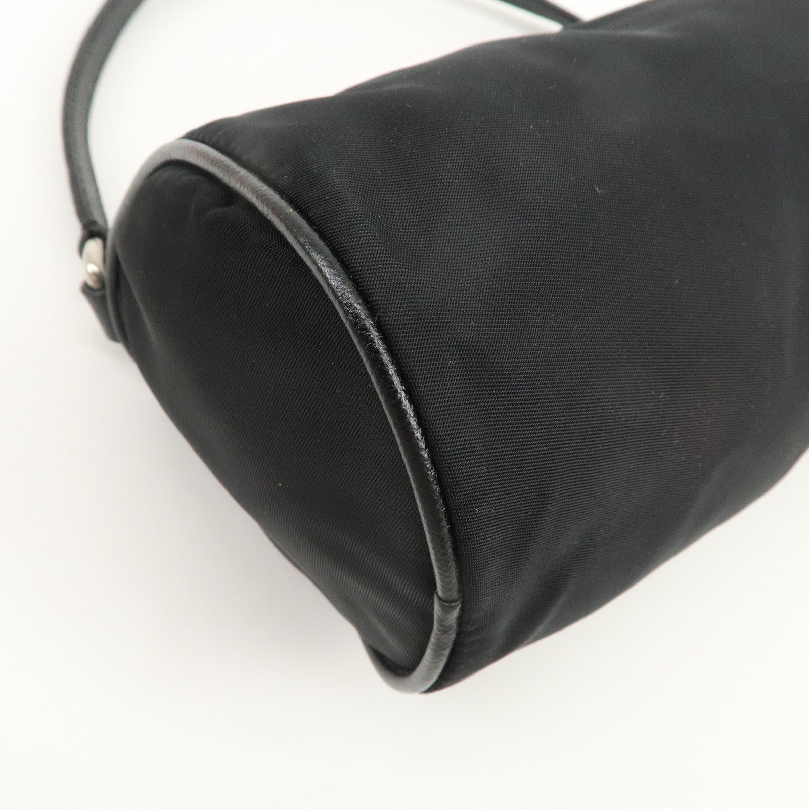 PRADA Triangle Logo Nylon Saffiano Leather Hand Bag Black