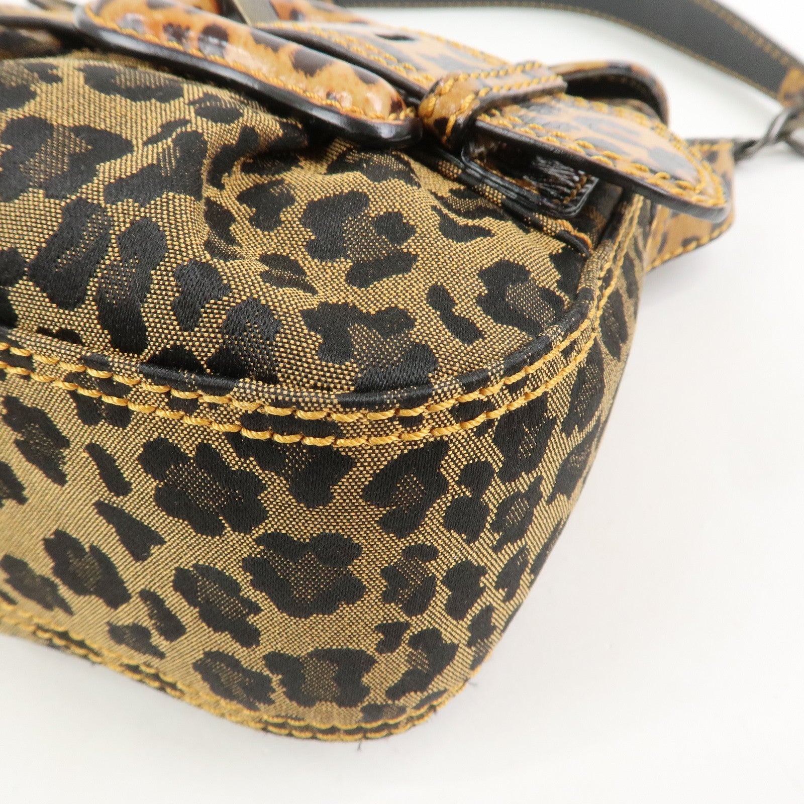 FENDI Canvas Leather Shoulder Bag Hand Bag Leopard Brown 8BR551
